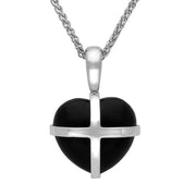 Sterling Silver Whitby Jet Small Cross Heart Necklace P1544