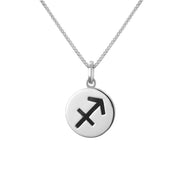 Sterling Silver Whitby Jet Zodiac Sagittarius Round Necklace, P3602.