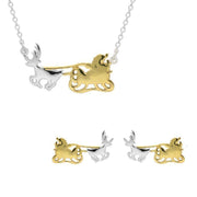 Sterling Silver Yellow Gold Santa's Sleigh Two Piece Set, S141.