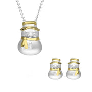 Sterling Silver Yellow Gold Snowman Hat and Scarf Two Piece Set, S142.