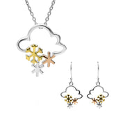 Sterling Silver Yellow Rose Gold Cloud Snowflakes Two Piece Set, S144.