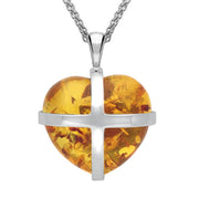 Sterling Sterling Silver Amber Large Cross Heart Necklace, P1542.