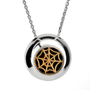 Sterling Silver 9ct Yellow Gold Whitby Jet Round Gothic Web Necklace. P1775C