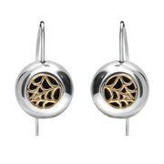 Sterling Silver 9ct Yellow Gold Whitby Jet Spider Web Hook Earrings. E1316.