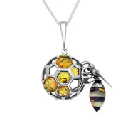 Sterling Silver Amber Bee Honeycomb Ball Necklace