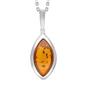 Sterling Silver Amber Curved Marquise Necklace. P2178.