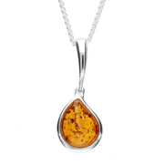 Sterling Silver Amber Curved Pear Drop Necklace, P2846.