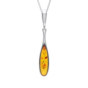 Sterling Silver Amber Long Slim Peardrop Necklace P1591C