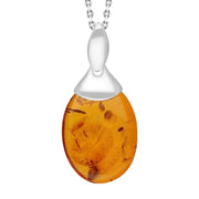 Sterling Silver Amber Oval Shaped Necklace, P2871.