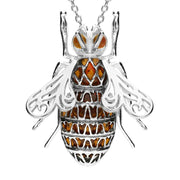 Sterling Silver Amber Patterned Bee Necklace. P3162