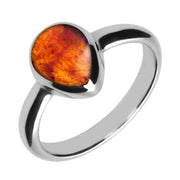 00005808 C W Sellors Sterling Silver Amber Pear Shaped Ring, R408.