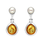Sterling Silver Amber Pearl Drop Earrings, E1892.