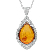 Sterling Silver Amber Pierced Edge Peardrop Necklace P2845