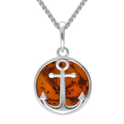 Sterling Silver Amber Round Anchor Necklace P3504
