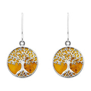 Sterling Silver Amber Round Tree Drop Earrings, E2429