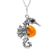 Sterling Silver Amber Seahorse Necklace 1.7G51