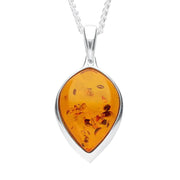 Sterling Silver Amber Wide Upside Down Pear Drop Necklace P2840