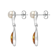 Sterling Silver Amber Pearl Drop Earrings, E1892.