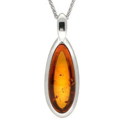 Sterling Silver Baltic Amber Curved Pear Necklace P2736