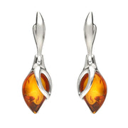 Sterling Silver Baltic Amber Leaf Drop Earrings E1655