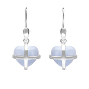 Sterling Silver Blue Chalcedony Small Cross Heart Drop Earrings E1287