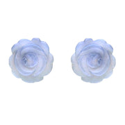 Sterling Silver Blue Chalcedony Tuberose Rose Stud Earrings, E2151.