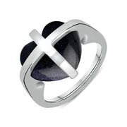 Sterling Silver Blue Goldstone Cross Heart Ring R628
