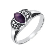 Sterling Silver Blue John Marcasite Marquise Ring. R746.