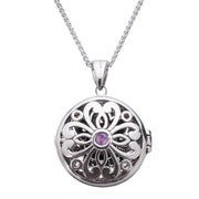 Sterling Silver Blue John Marcasite Round Floral Locket Necklace P2150