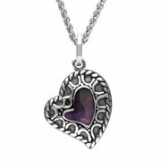 Sterling Silver Blue John Oxidised Patterned Heart Necklace P2602