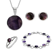 Sterling Silver Blue John Round Four Piece Set. S004