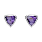 Sterling Silver Blue John Small Curved Triangle Stud Earrings. E061. 