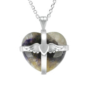 Sterling Silver Blue John Small Winged Cross Heart Necklace P1855