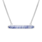 Sterling Silver Blue Lace Agate Lineaire Long Oval Necklace N1001