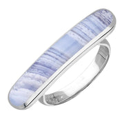 Sterling Silver Blue Lace Agate Lineaire Long Oval Ring R1005
