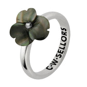 Sterling Silver Dark Mother of Pearl Tuberose Clover Ring, R999.