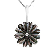 Sterling Silver Dark Mother of Pearl Tuberose Daisy Necklace, P2855.