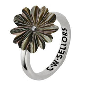 Sterling Silver Dark Mother of Pearl Tuberose Daisy Ring, R997.