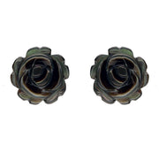 Sterling Silver Dark Mother of Pearl Tuberose Rose Stud Earrings, E2151.