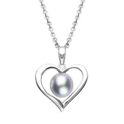 Sterling Silver Grey Pearl Open Heart Necklace, P2763C.