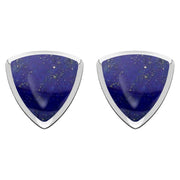 Sterling Silver Lapis Lazuli Curved Triangle Stud Earrings. E203.