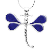 Sterling Silver Lapis Lazuli Four Stone Dragonfly Necklace. P1473.