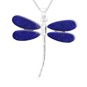 Sterling Silver Lapis Lazuli Four Stone Large Dragonfly Necklace. P460.