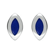 Sterling Silver Lapis Lazuli Framed Marquise Stud Earrings. E561.