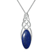 Sterling Silver Lapis Lazuli Long Marquise Celtic Necklace P1391