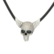 Sterling Silver Leather Horned Skull Necklace. NUNQ0001184