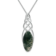 Sterling Silver Moss Agate Marquise Pierced Long Necklace, P1391