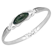 Sterling Silver Moss Agate Oval Celtic Clip Bangle, B589
