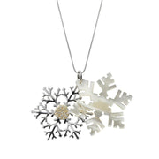 Sterling Silver Mother of Pearl Large Snowflake Necklace, P2788C.