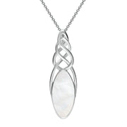 Sterling Silver Mother of Pearl Long Marquise Celtic Necklace, P1391.